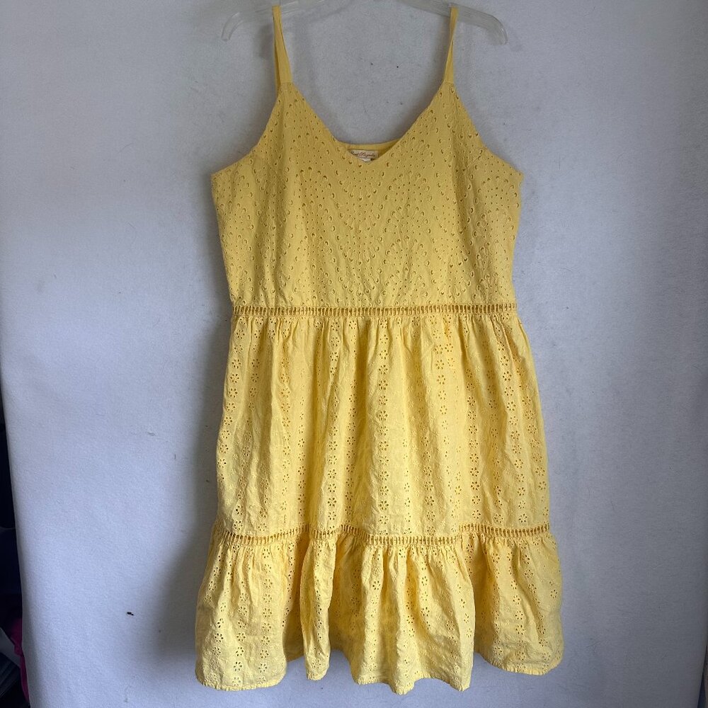 Sweet Magnolia Yellow Eyelet Cotton Tiered Midi Dress XXL Womens V-Neck Lined